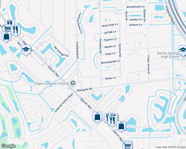 map of restaurants, bars, coffee shops, grocery stores, and more near 25623 Jarrow Road in Bonita Springs