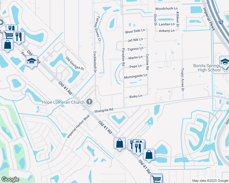map of restaurants, bars, coffee shops, grocery stores, and more near 25808 Cockleshell Drive in Bonita Springs