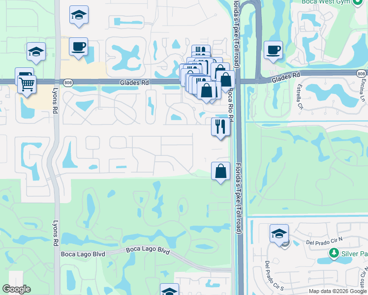 map of restaurants, bars, coffee shops, grocery stores, and more near 8310 Vía Leonessa in Boca Raton