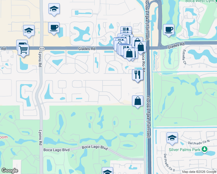 map of restaurants, bars, coffee shops, grocery stores, and more near 8388 Via Leonessa in Boca Raton