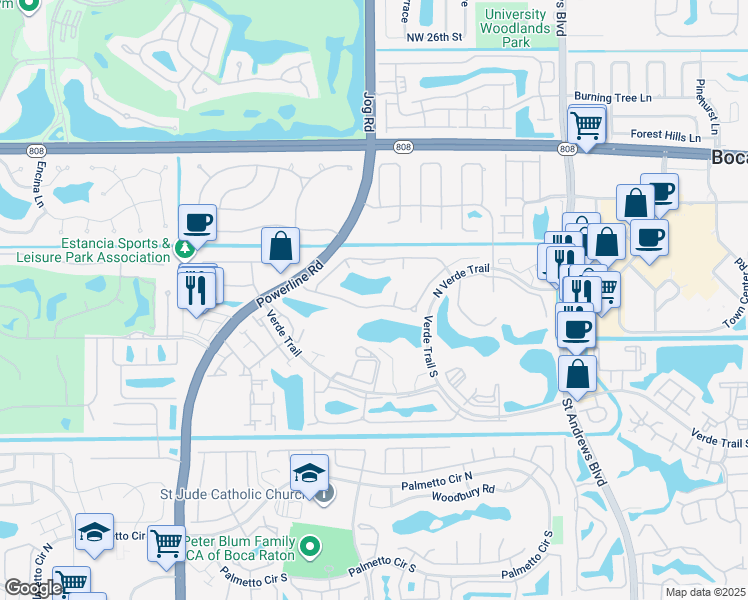 map of restaurants, bars, coffee shops, grocery stores, and more near 6505 Sweet Maple Lane in Boca Raton