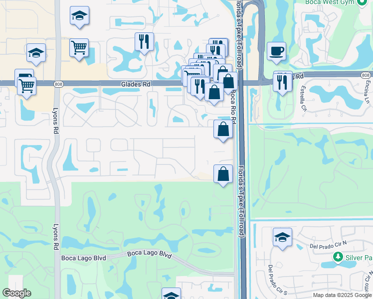 map of restaurants, bars, coffee shops, grocery stores, and more near 21127 Vía Eden in Boca Raton