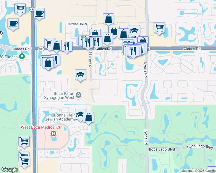 map of restaurants, bars, coffee shops, grocery stores, and more near Ruth and Baron Colem Blvd in Boca Raton