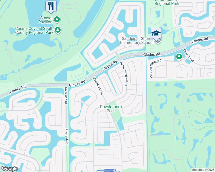map of restaurants, bars, coffee shops, grocery stores, and more near 21059 Rustlewood Avenue in Boca Raton