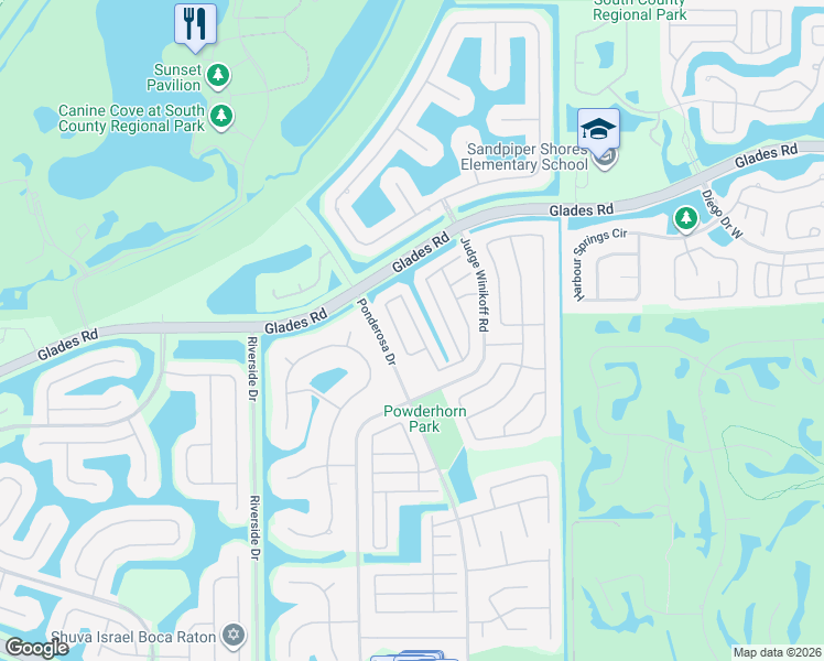 map of restaurants, bars, coffee shops, grocery stores, and more near 21059 Rustlewood Avenue in Boca Raton