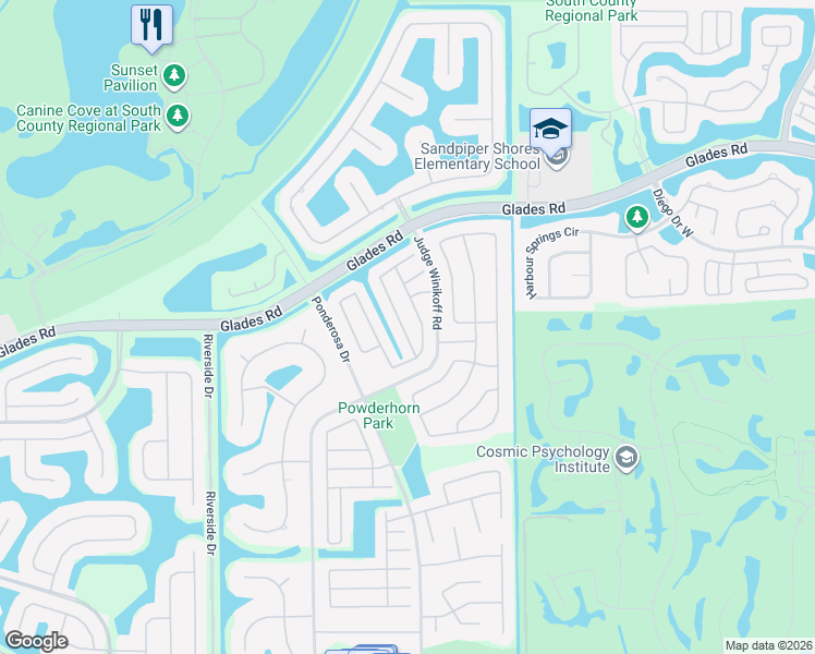 map of restaurants, bars, coffee shops, grocery stores, and more near 21100 Woodspring Avenue in Boca Raton