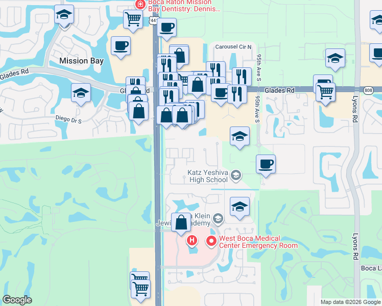 map of restaurants, bars, coffee shops, grocery stores, and more near 807 Grand Verde Way in Boca Raton