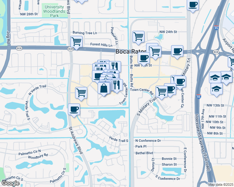 map of restaurants, bars, coffee shops, grocery stores, and more near in Boca Raton