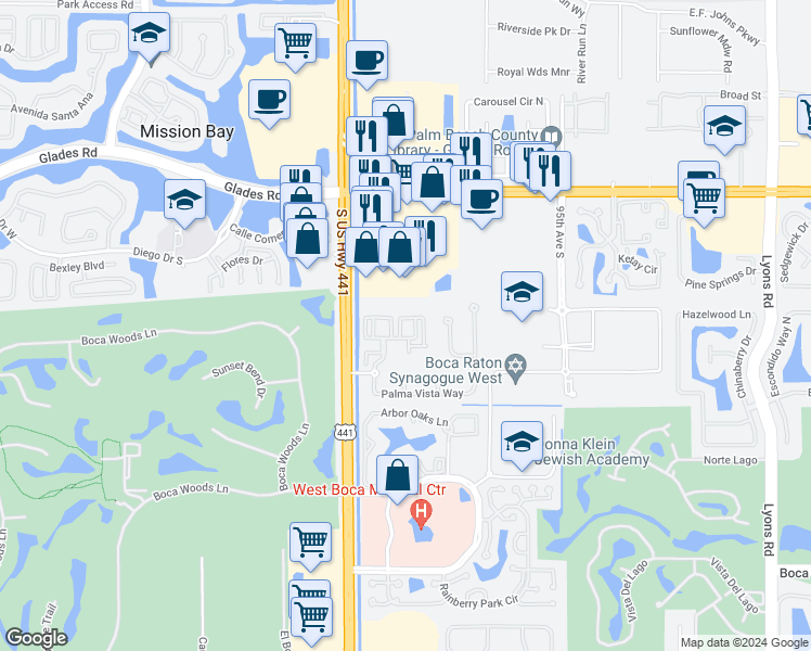 map of restaurants, bars, coffee shops, grocery stores, and more near 807 Grand Verde Way in Boca Raton