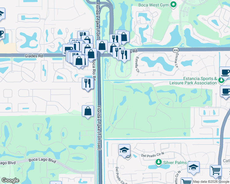map of restaurants, bars, coffee shops, grocery stores, and more near 7988 Mandarin Drive in Boca Raton