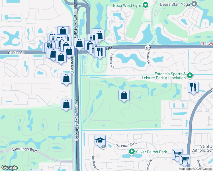 map of restaurants, bars, coffee shops, grocery stores, and more near 7777 Afton Villa Court in Boca Raton