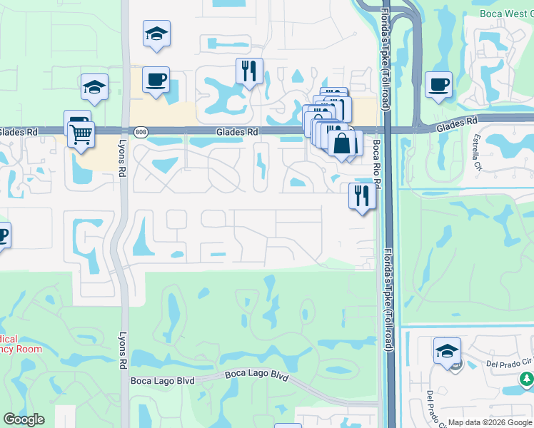 map of restaurants, bars, coffee shops, grocery stores, and more near 8463 Vía Serena in Boca Raton