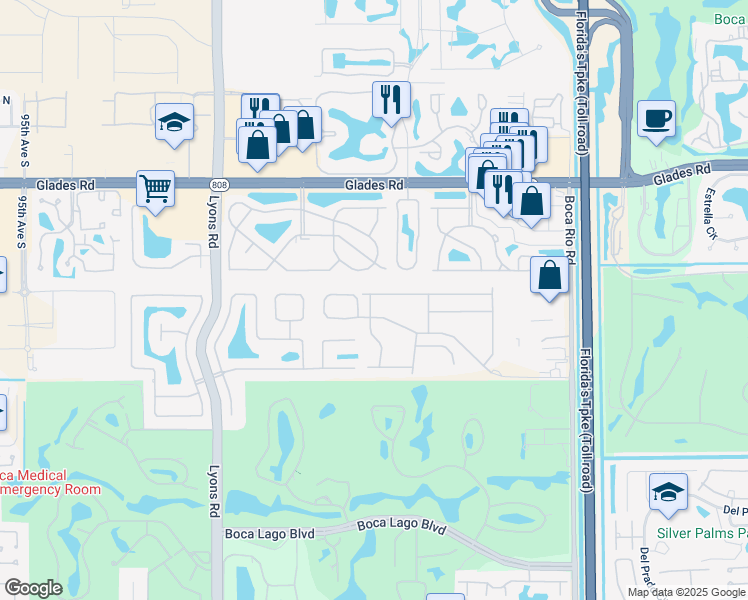 map of restaurants, bars, coffee shops, grocery stores, and more near 8553 Vía Serena in Boca Raton