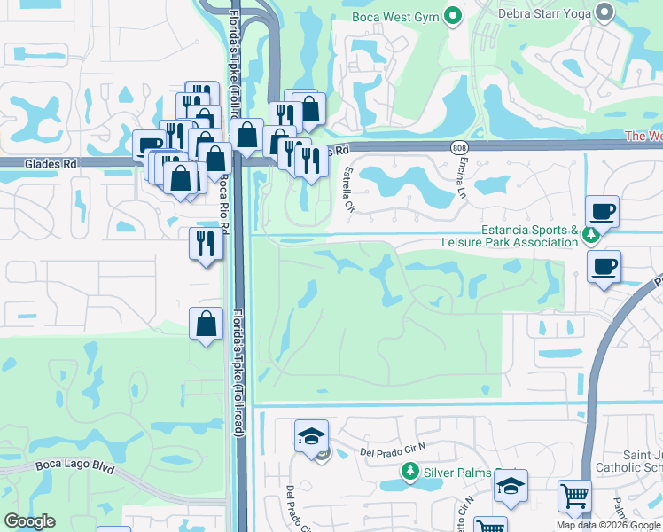 map of restaurants, bars, coffee shops, grocery stores, and more near 7777 Afton Villa Court in Boca Raton
