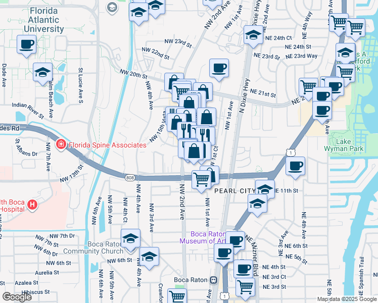 map of restaurants, bars, coffee shops, grocery stores, and more near 170 Northwest 16th Street in Boca Raton