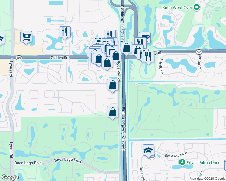 map of restaurants, bars, coffee shops, grocery stores, and more near 21000 210th Street South in Boca Raton