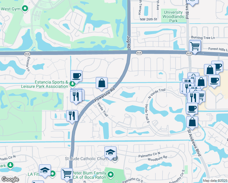 map of restaurants, bars, coffee shops, grocery stores, and more near 6631 Pond Apple Road in Boca Raton