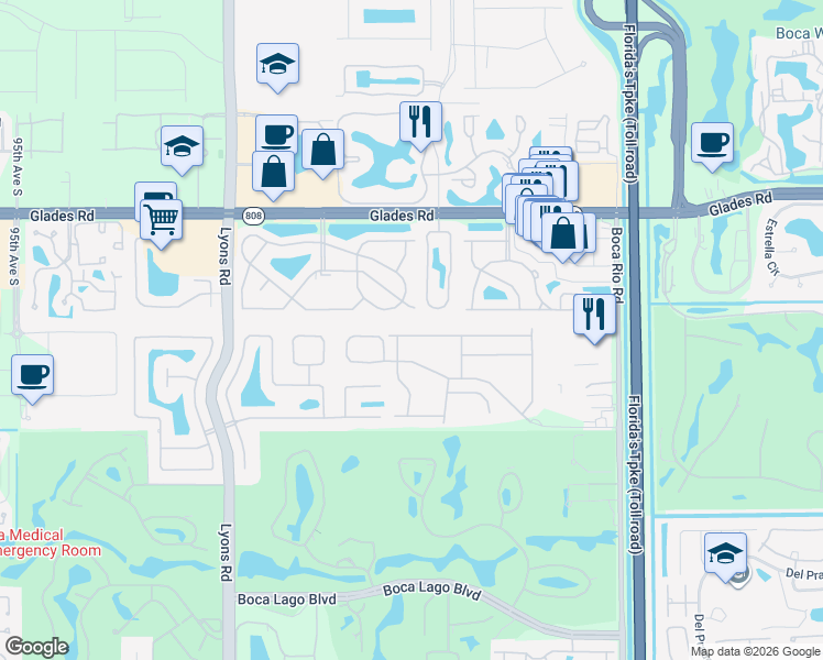 map of restaurants, bars, coffee shops, grocery stores, and more near 8553 Vía Serena in Boca Raton