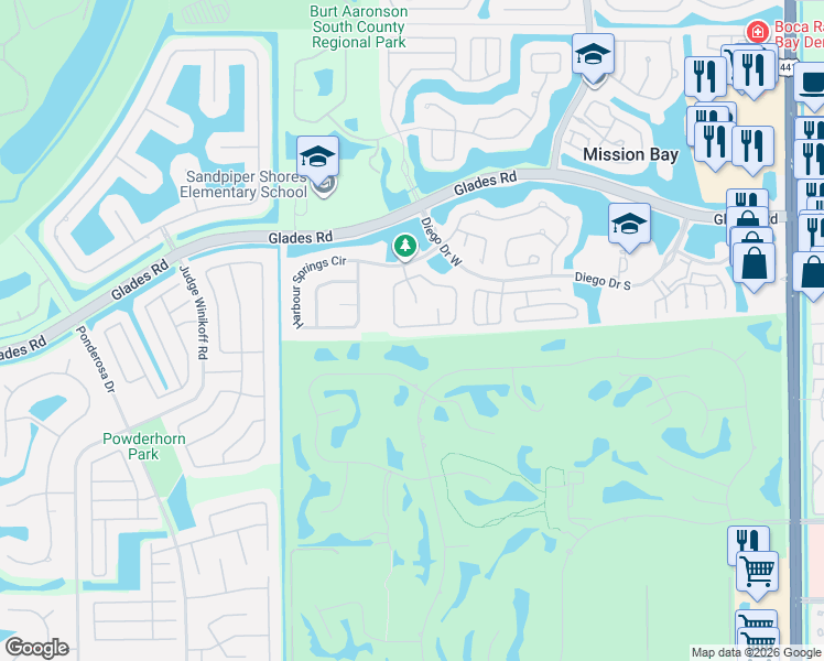 map of restaurants, bars, coffee shops, grocery stores, and more near 10940 La Salinas Circle in Boca Raton