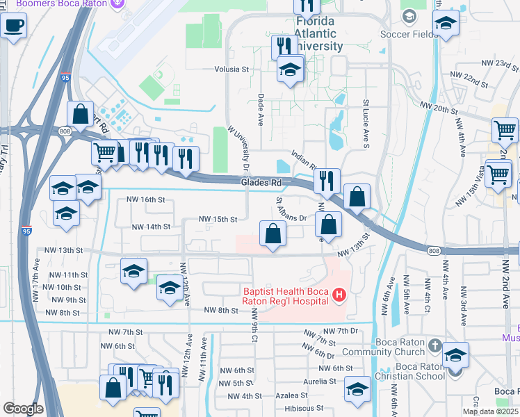 map of restaurants, bars, coffee shops, grocery stores, and more near 950 Florida 808 in Boca Raton