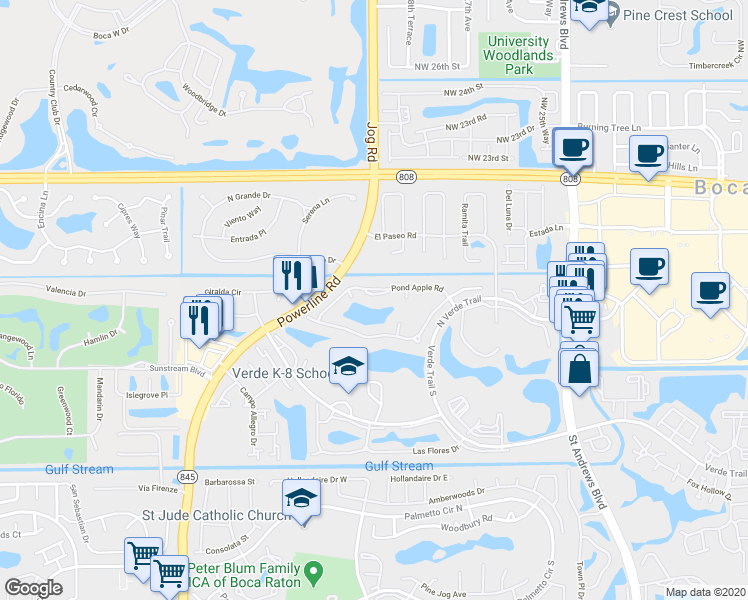 map of restaurants, bars, coffee shops, grocery stores, and more near 6478 Pond Apple Road in Boca Raton