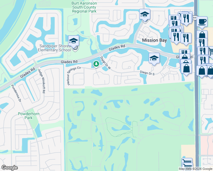map of restaurants, bars, coffee shops, grocery stores, and more near 10904 La Salinas Circle in Boca Raton