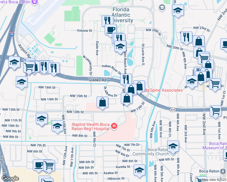 map of restaurants, bars, coffee shops, grocery stores, and more near 766 Saint Albans Drive in Boca Raton