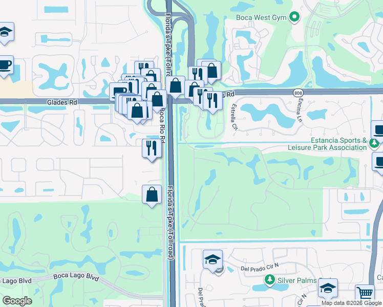 map of restaurants, bars, coffee shops, grocery stores, and more near 7988 Mandarin Drive in Boca Raton
