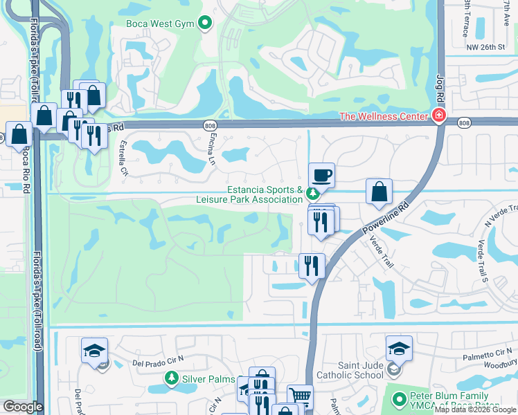 map of restaurants, bars, coffee shops, grocery stores, and more near 7190 Valencia Drive in Boca Raton