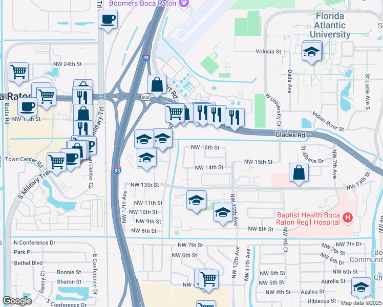 map of restaurants, bars, coffee shops, grocery stores, and more near 1561 Northwest 13th Avenue in Boca Raton