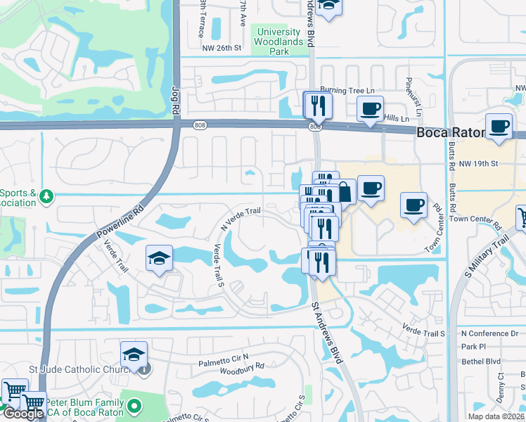 map of restaurants, bars, coffee shops, grocery stores, and more near 6183 Sweet Maple Lane in Boca Raton