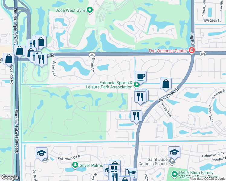 map of restaurants, bars, coffee shops, grocery stores, and more near 7190 Valencia Drive in Boca Raton