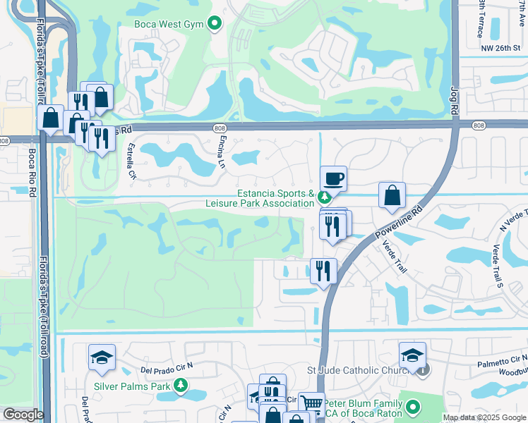 map of restaurants, bars, coffee shops, grocery stores, and more near 7190 Valencia Drive in Boca Raton