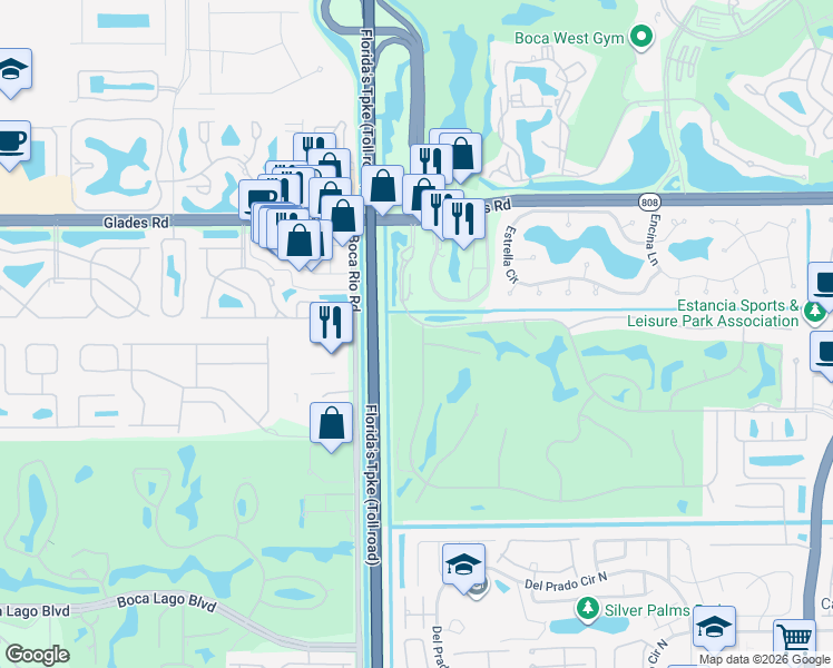 map of restaurants, bars, coffee shops, grocery stores, and more near 7988 Mandarin Drive in Boca Raton