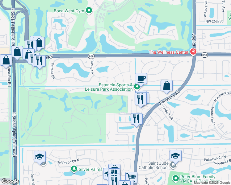 map of restaurants, bars, coffee shops, grocery stores, and more near 7190 Valencia Drive in Boca Raton