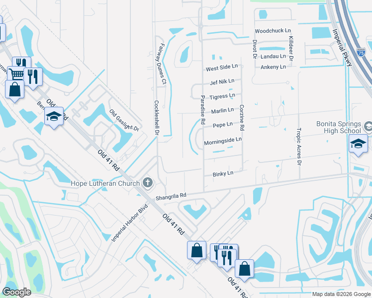 map of restaurants, bars, coffee shops, grocery stores, and more near 25571 Fenner Circle in Bonita Springs