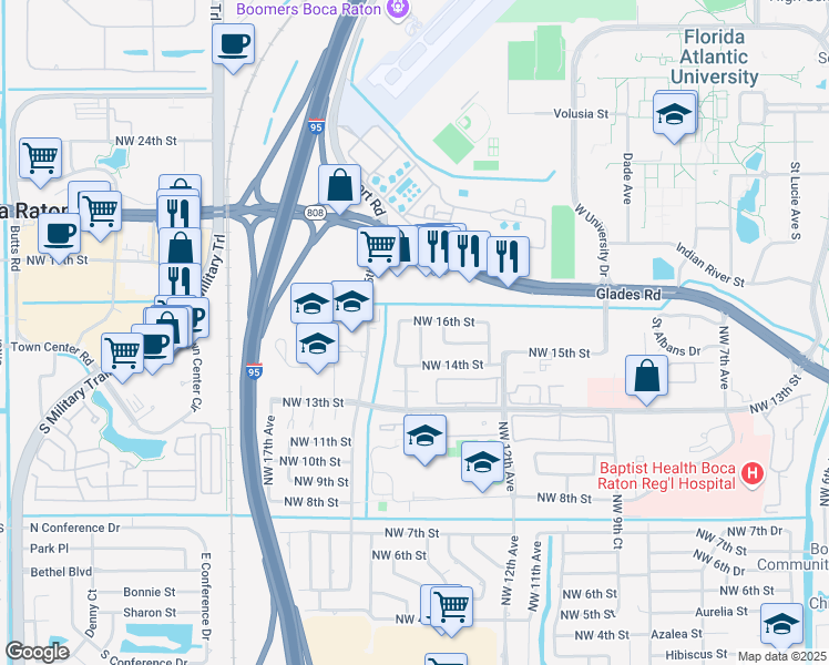 map of restaurants, bars, coffee shops, grocery stores, and more near 1561 Northwest 13th Avenue in Boca Raton