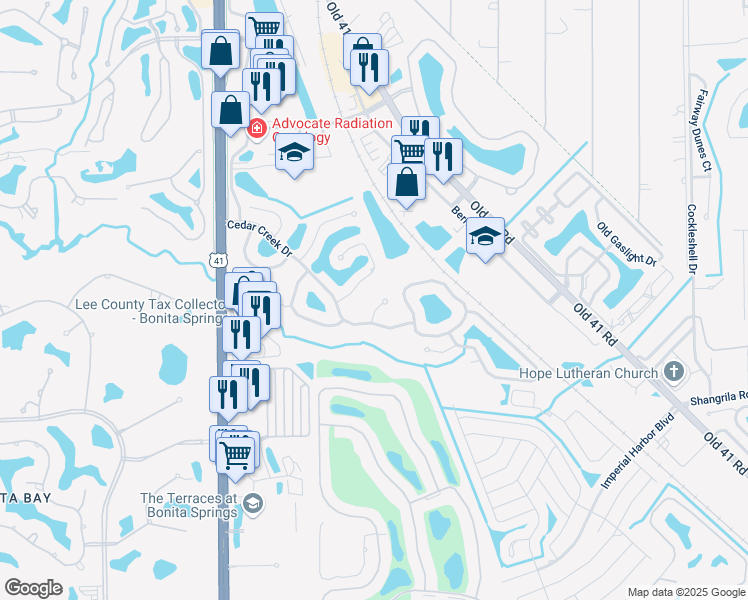 map of restaurants, bars, coffee shops, grocery stores, and more near 25660 Streamlet Court in Bonita Springs