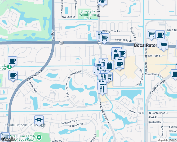 map of restaurants, bars, coffee shops, grocery stores, and more near 6097 Town Colony Drive in Boca Raton