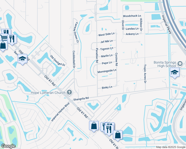 map of restaurants, bars, coffee shops, grocery stores, and more near 25571 Fenner Circle in Bonita Springs
