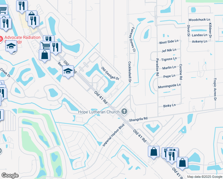 map of restaurants, bars, coffee shops, grocery stores, and more near 25756 Lake Amelia Way in Bonita Springs