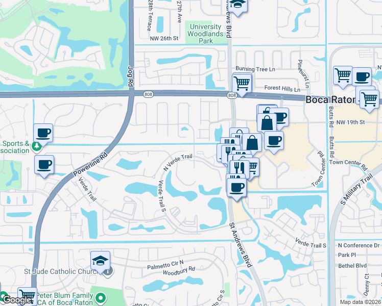 map of restaurants, bars, coffee shops, grocery stores, and more near 6183 Sweet Maple Ln in Boca Raton