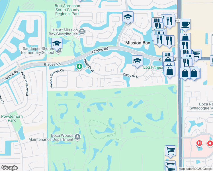 map of restaurants, bars, coffee shops, grocery stores, and more near 10670 Wheelhouse Circle in Boca Raton