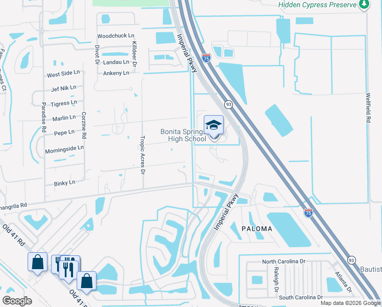 map of restaurants, bars, coffee shops, grocery stores, and more near 10975 Red Dragon Lane in Bonita Springs