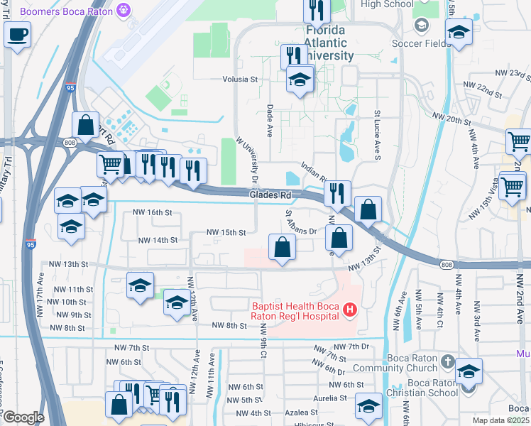 map of restaurants, bars, coffee shops, grocery stores, and more near 950 Florida 808 in Boca Raton