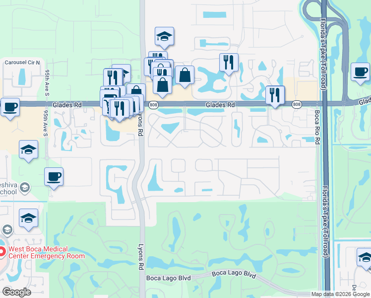 map of restaurants, bars, coffee shops, grocery stores, and more near 8786 Belle Aire Drive in Boca Raton