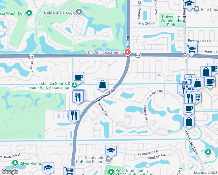 map of restaurants, bars, coffee shops, grocery stores, and more near 6641 Giralda Circle in Boca Raton