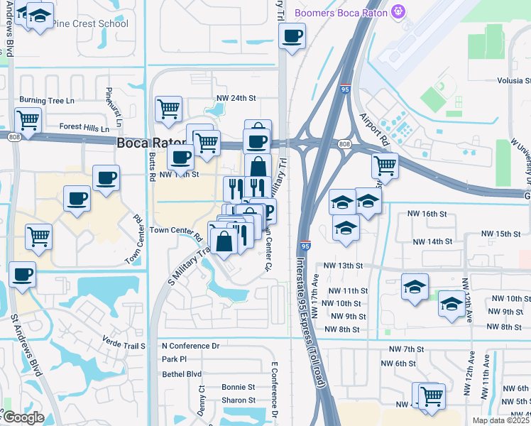 map of restaurants, bars, coffee shops, grocery stores, and more near 1776 South Military Trail in West Palm Beach