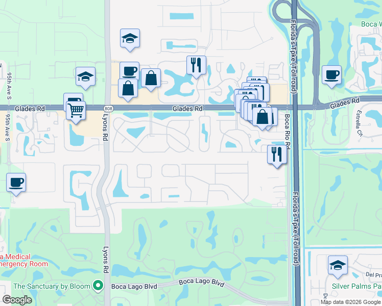 map of restaurants, bars, coffee shops, grocery stores, and more near 8553 Vía Serena in Boca Raton