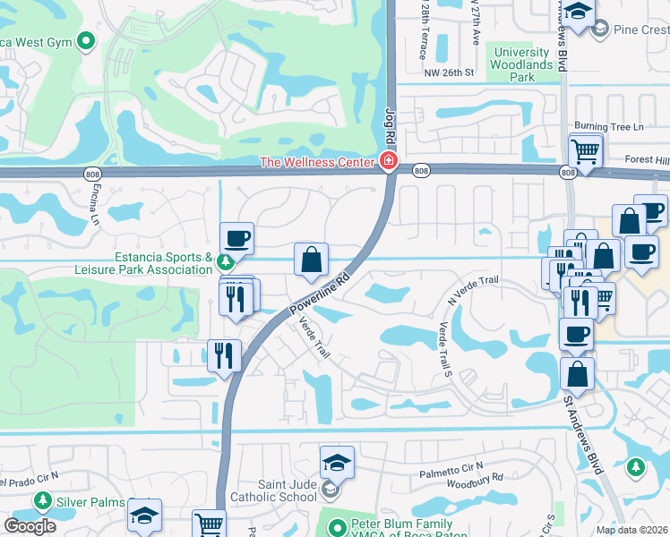map of restaurants, bars, coffee shops, grocery stores, and more near 6631 Pond Apple Road in Boca Raton